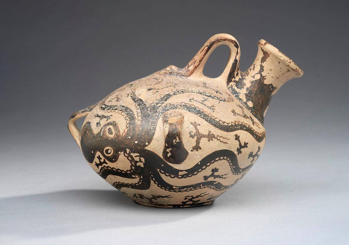 ROM’s Mycenaean Marine Style askos, decorated with octopi and dating from about 1500 BC.
